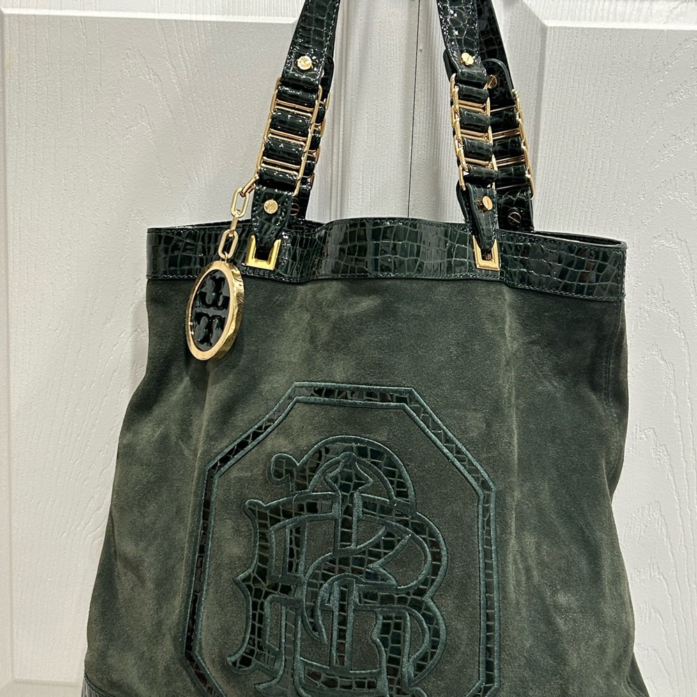 Tory Burch Dark Green Tote with Gold Accents